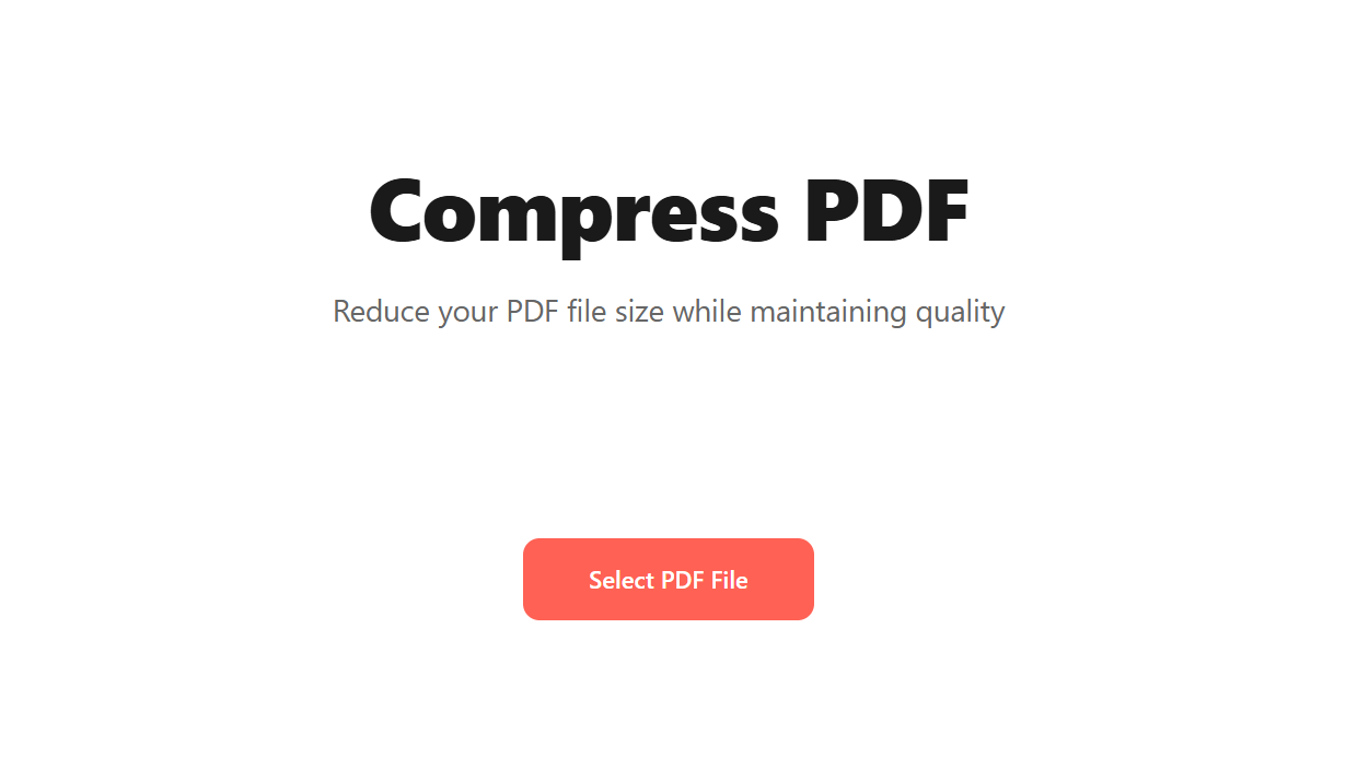 Compress PDF tool landing screen with a "Select PDF File" button