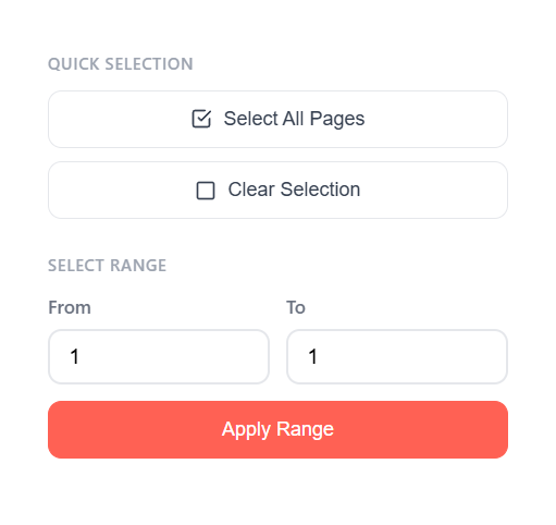 Select Range panel with From and To inputs and an Apply Range button