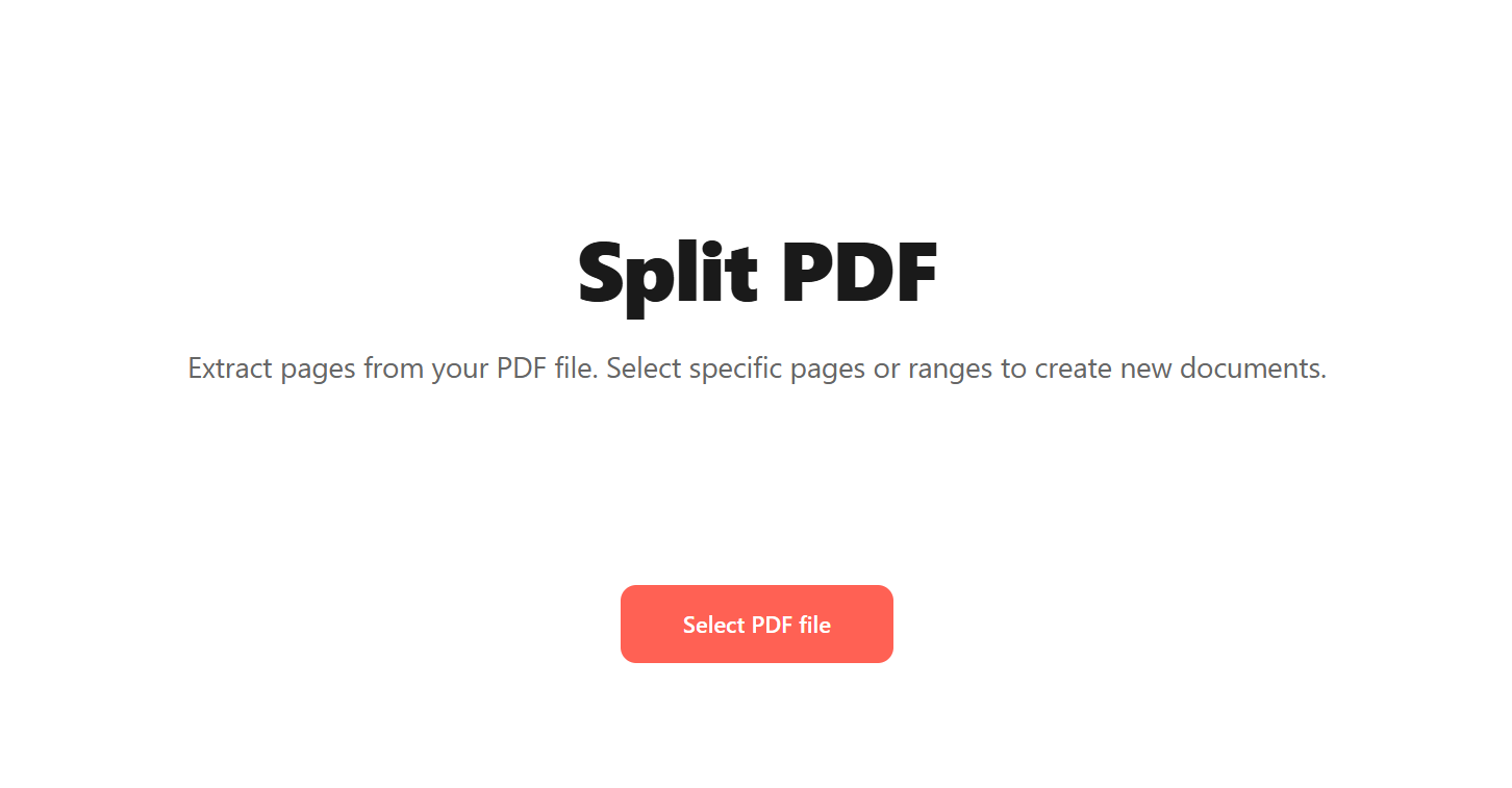 Split PDF tool landing screen with a "Select PDF file" button